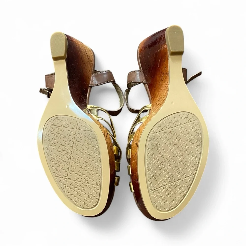 Bandolino Gold and Brown Wedge Sandals Size 9